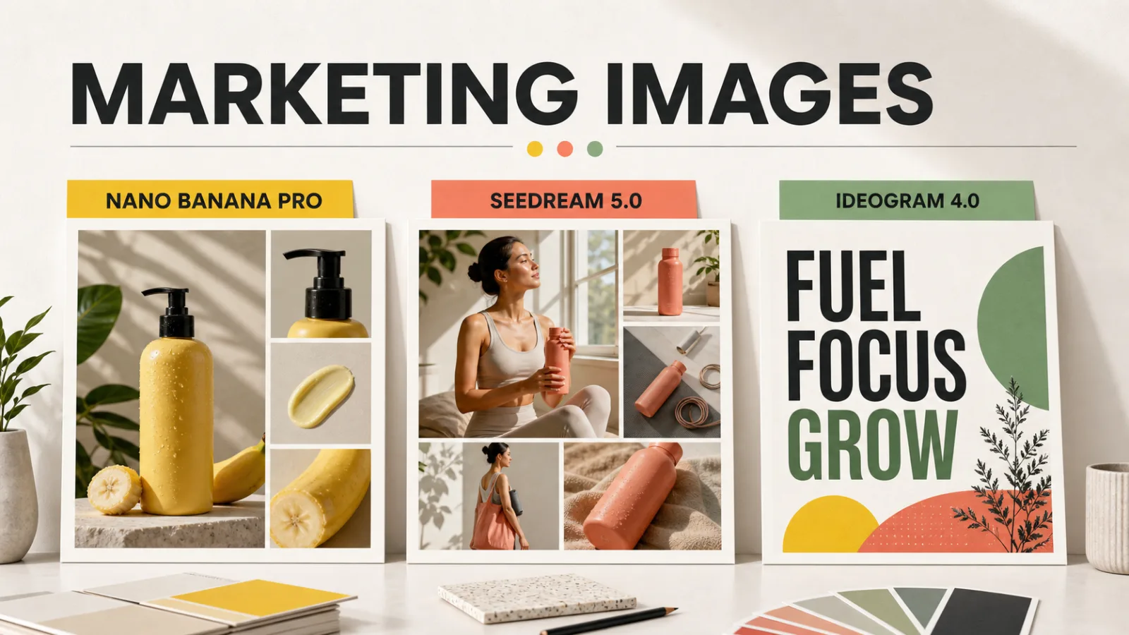 Vergleich von Nano Banana Pro, Seedream 5.0 und Ideogram 4.0 für Marketingbilder
